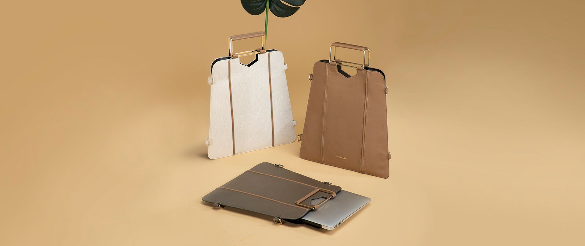 Sleek & Stylish Triad laptop Sleeve in Beige Copper & Cream leather