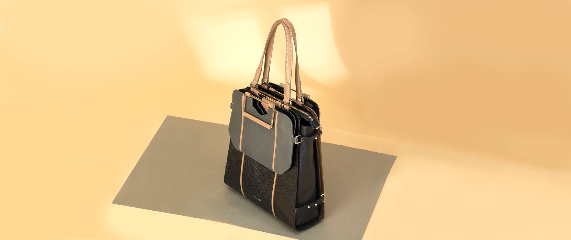 3-bags-in-1 with Metallic Smoke leather Clutch attached to Carry-All Bag