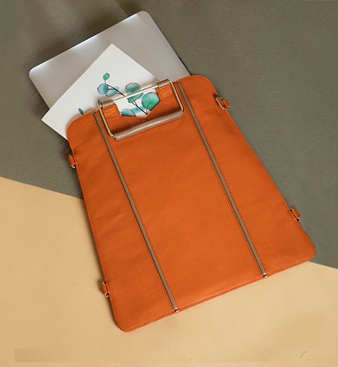 Triad Laptop Case in Orange leather