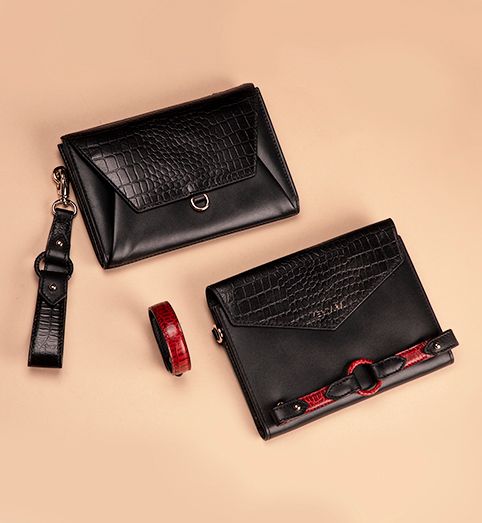 Ember Handsfree Bag with Sleek Wallet-Wristlet in Black Leather