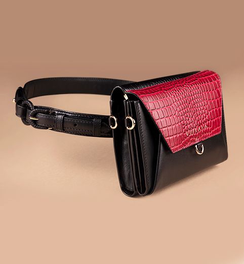 Ember Belt Bag-Clutch-Wallet-Wristlet in Black & Red Leather