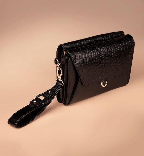 Ember Bag-Clutch-Wallet-Wristlet in Black Leather