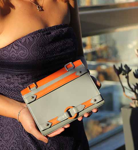 Ember Clutch & Wallet with wristlet in grey & white leather