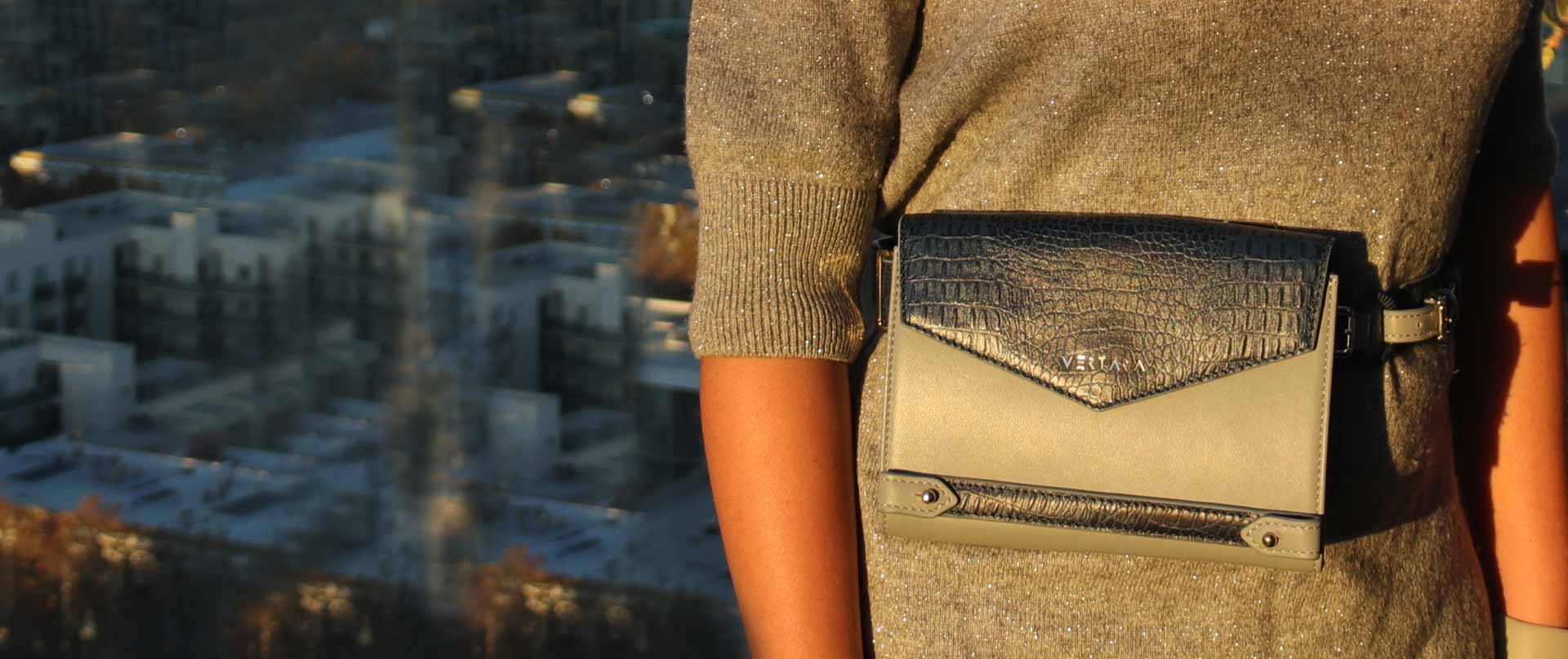 Ember belt bag in grey & navy leather