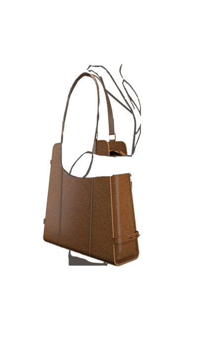 Triad Carry All structured zippered tote bag in Ostrich Embossed Brown Leather