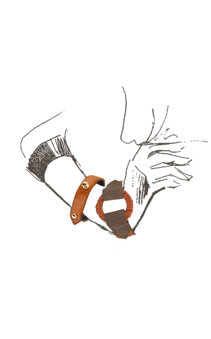 Leather Bracelet in Beige & Orange leather worn as wristband