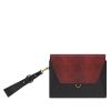 black  red leather clutch bag