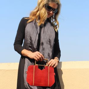 premium leather bright red hand clutch