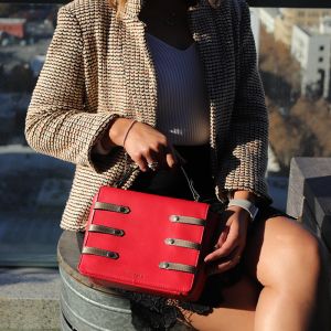 red leather flap bag
