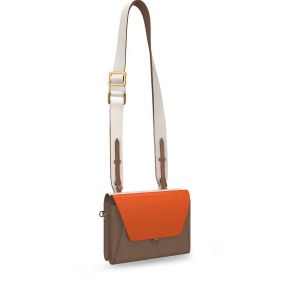 orange beige cream genuine leather small wallet crossbody bag