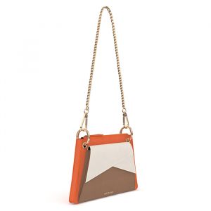 small orange leather crossbody metal sling bag