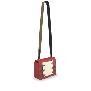classic red leather sling bag with white phone case & metallic copper leather crossbody sling