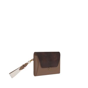 slim leather wallet in beige copper