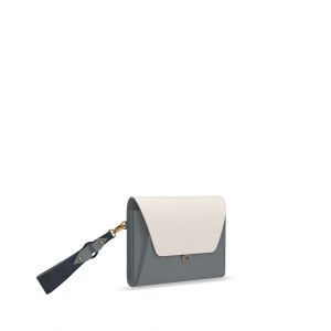 Sleek Wallet, hand-clutch & Wristlet in grey and white leather for women