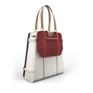 3in1 premium leather white shoulder bag with sleek laptop bag in navy blue leather & red clutch