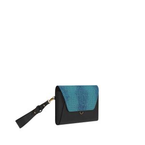 slim leather wallet in bright blue