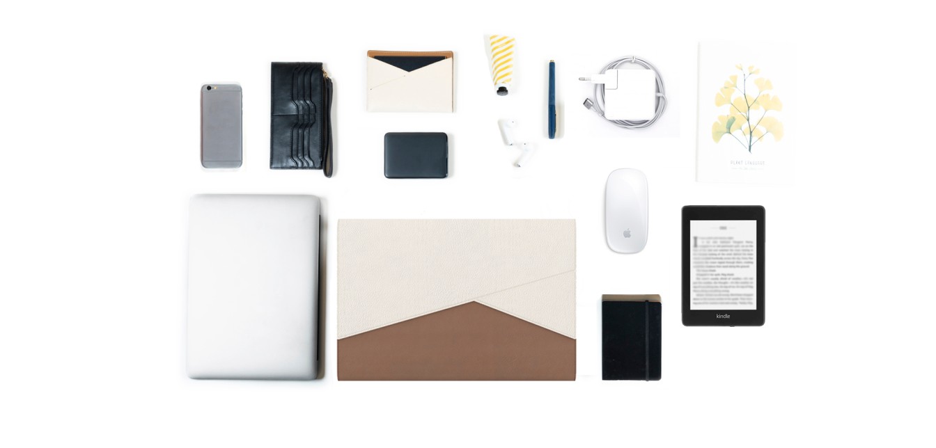 Volt Laptop Sleeve in Beige leather fits in laptop, phone, wallet & passport case