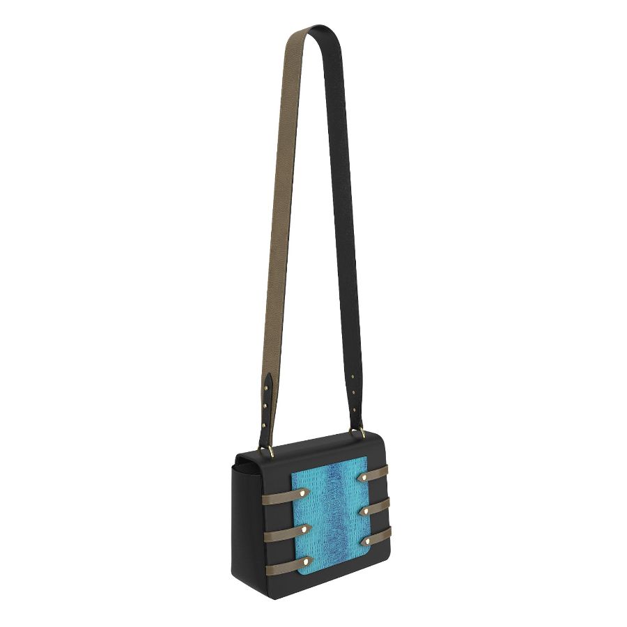 Asteria Crossbody Leather Handbag | Black & Turquoise