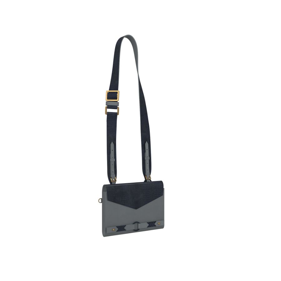 Vertara I Ember Duo Belt & Bag I Leather Crossbody |Grey & Navy
