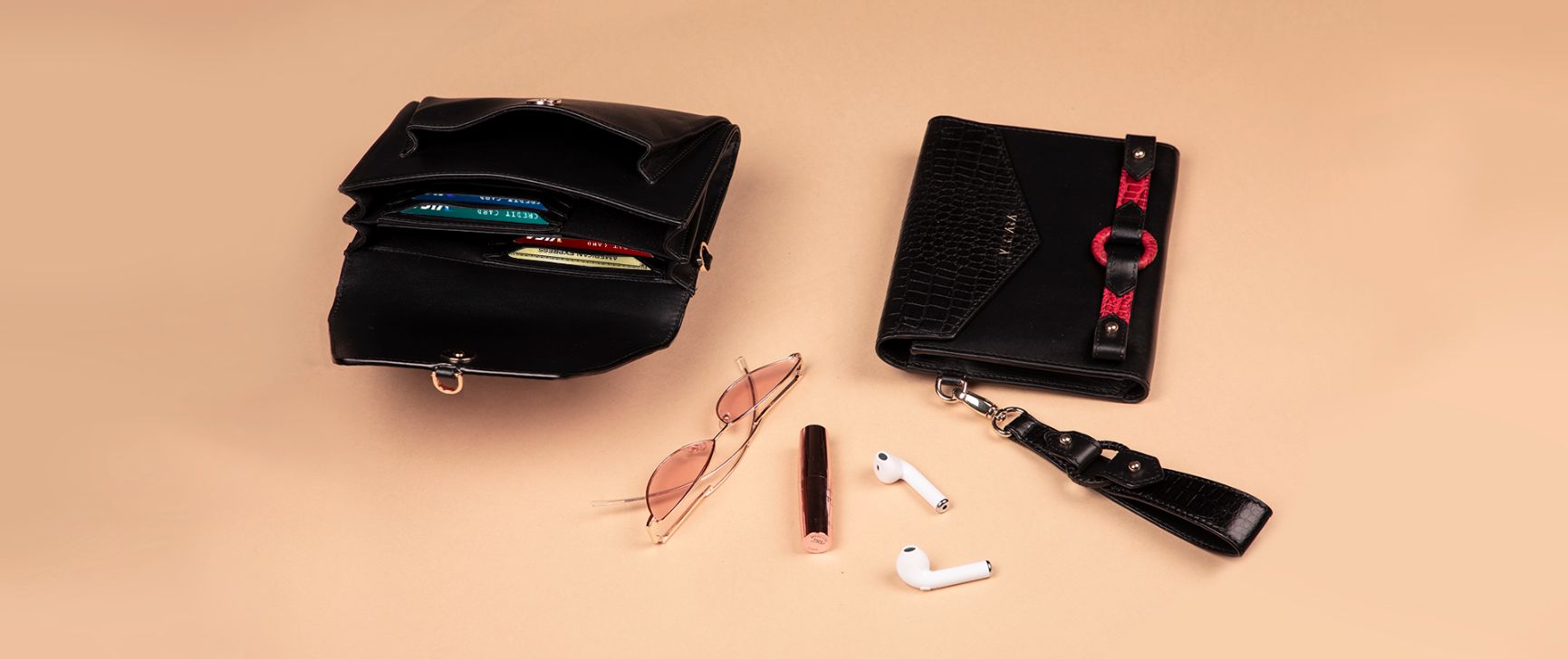 Black leather Ember Bag & sleek wallet with card case
