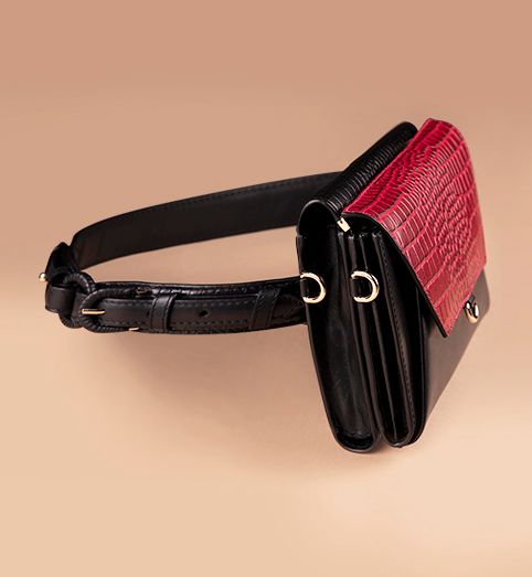 Ember Bag with Bracelet & Sleek Wallet in black & red leather